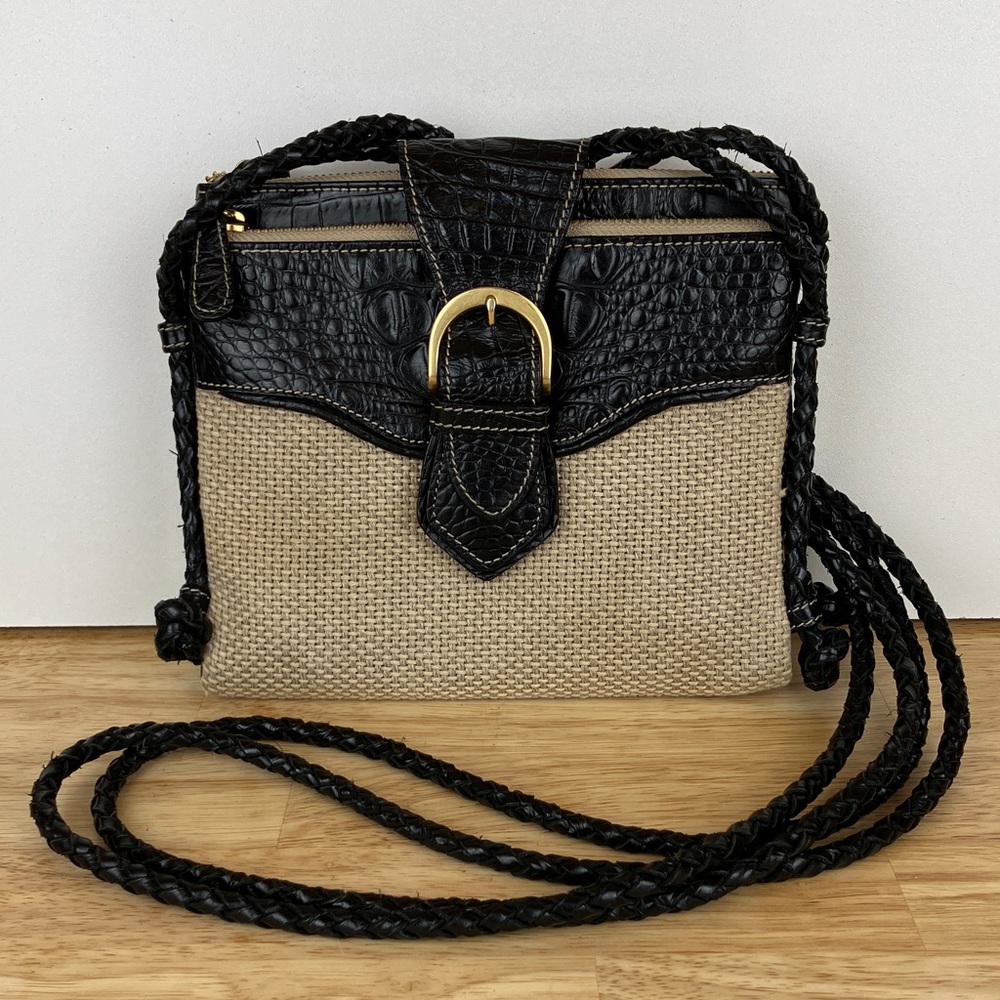 Brahmin Mojito Harbor Croc Embossed Leather Woven Crossbody Purse
